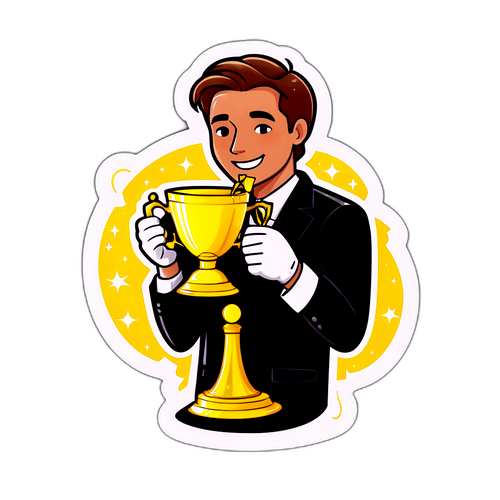 Chân dung cầu thủ uống trà và cúp vàng lấp lánh