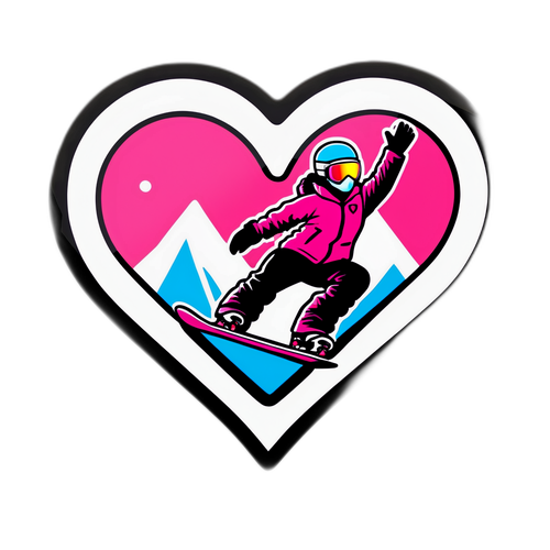 Sticker représentant un cœur avec un snowboard à l'intérieur