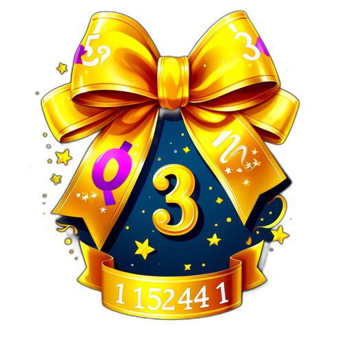 Ilustração de um laço de fita com os números da Lotofácil 3524 em letras douradas, em um contexto de celebração