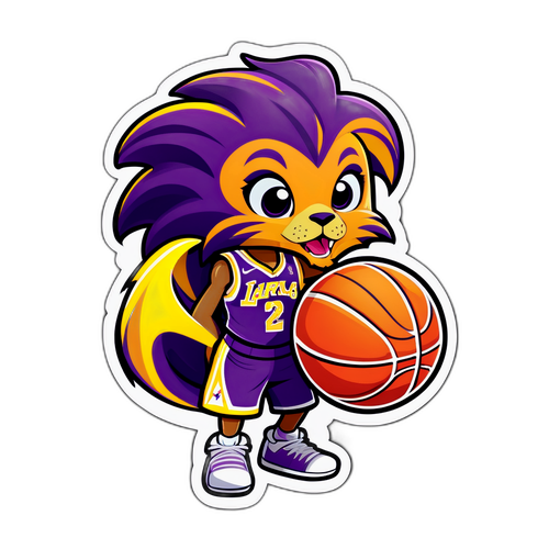 Speelse sticker van de LA Sparks mascotte met een basketbal