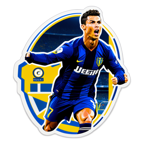 Una pegatina vibrante de Cristiano Ronaldo con el fondo del estadio Boca Juniors