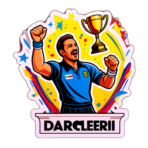 Sticker mostrando el momento en que Luciano Darderi gana un set