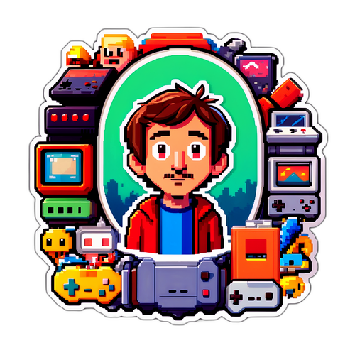 Retro klistremerke av Will Wright i pikselkunststil