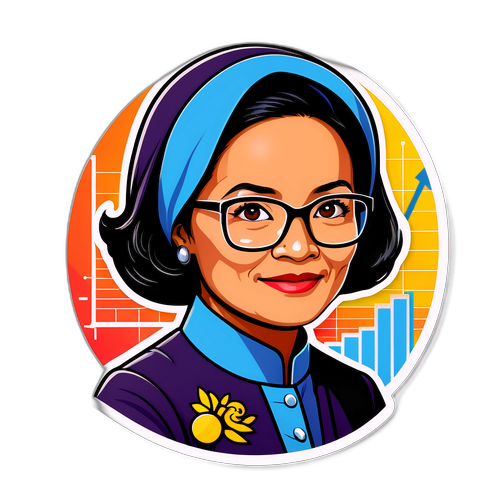 Ilustrasi Sri Mulyani Indrawati dengan grafik, melambangkan pertumbuhan dan stabilitas ekonomi