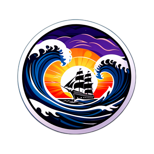 Stiker Kapal Pelni Melalui Ombak Bergaya