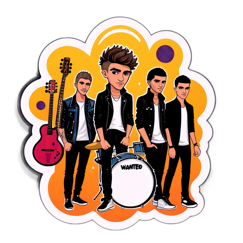 Adesivo da banda The Wanted em estilo cartoon