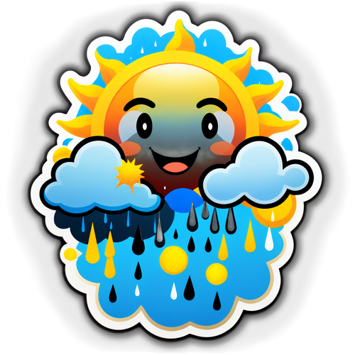 Wettervorhersage Aufkleber mit lächelnder Sonne und dunklen Regenwolken
