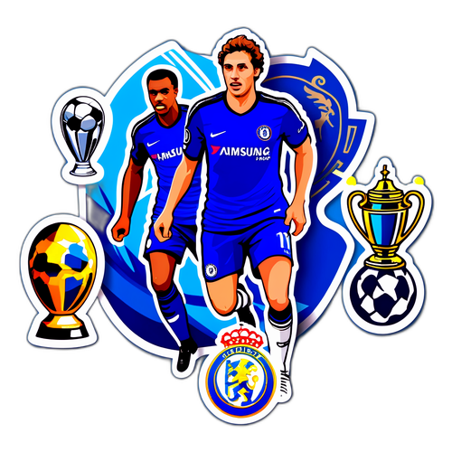 Sticker inspirat de Chelsea cu trofee legendare și jucători iconic