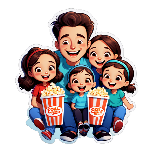 Stiker Kartun Keluarga Menonton Filem