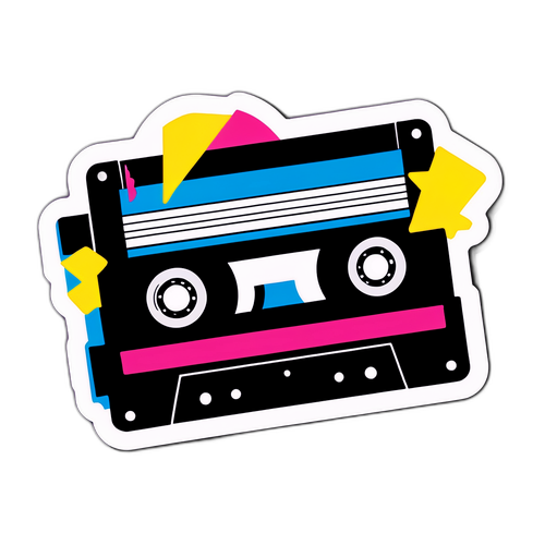MTV-teemainen tarra 80-luvun musiikkielementeillä