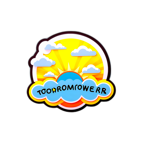 Design de um adesivo com um sol brilhante e nuvens fofas