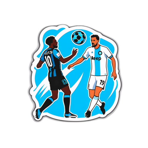 Aufkleber, der die Spannung eines Fußballspiels zwischen Marseille und Atalanta einfängt