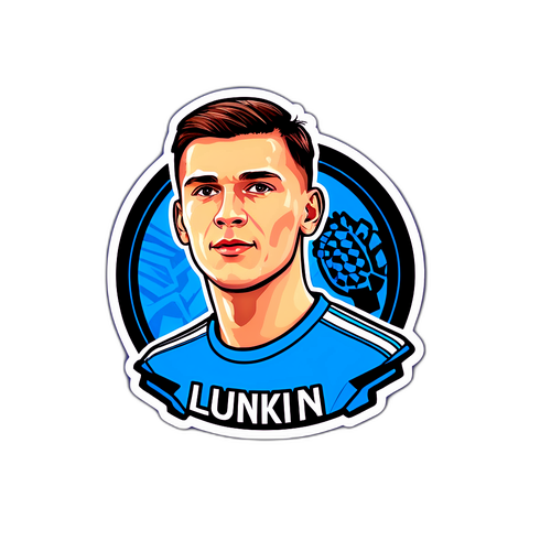 Hình dán của huấn luyện viên và dòng chữ 'Andriy Lunin – Thủ môn xuất sắc'