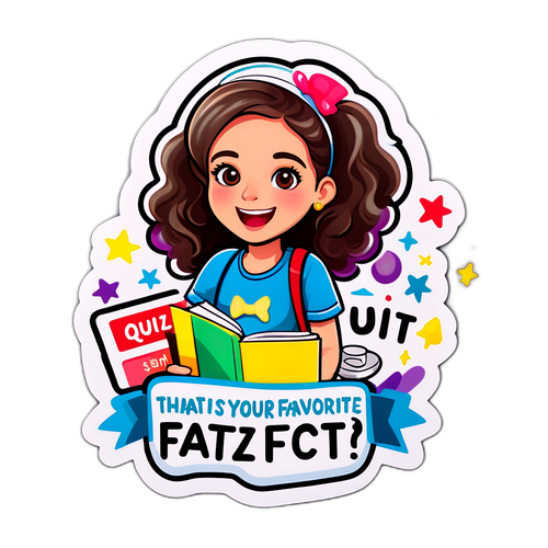 Sticker van de slimste persoon met een bordje dat zegt 'Wat is jouw favoriete weetje?'