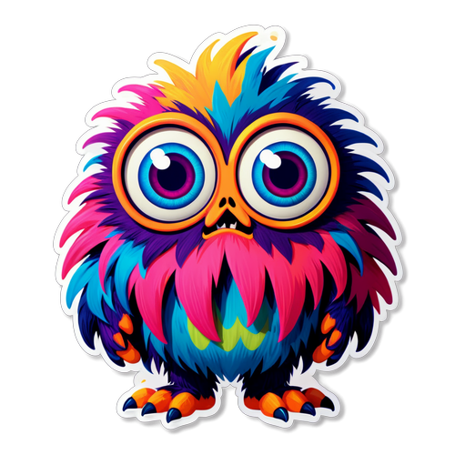 Friendly Monster with Big Eyes and Colorful Fur Illustration