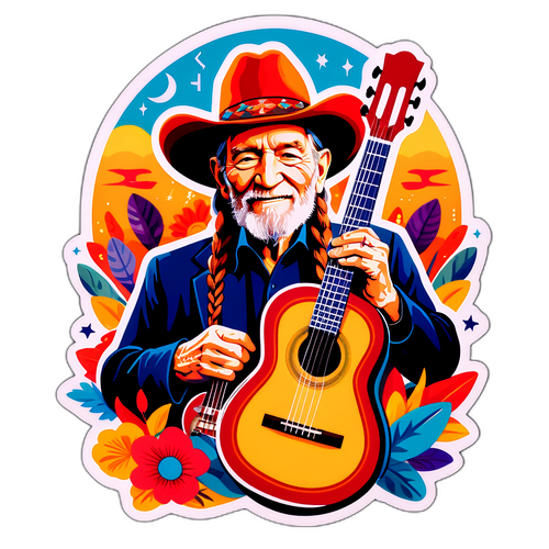 Farbenfroher Aufkleber mit Willie Nelson