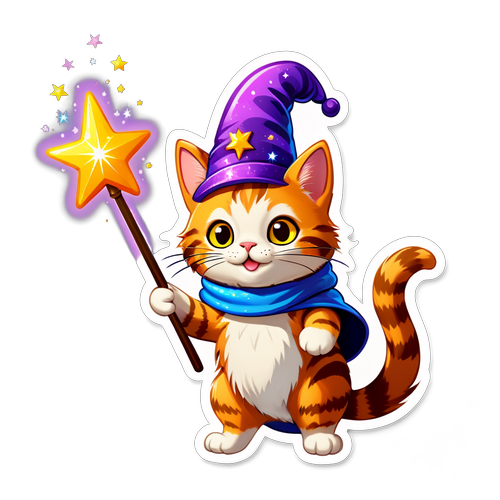 Unleash the Magic! This Adorable Wizard Cat Sticker Will Melt Your Heart!