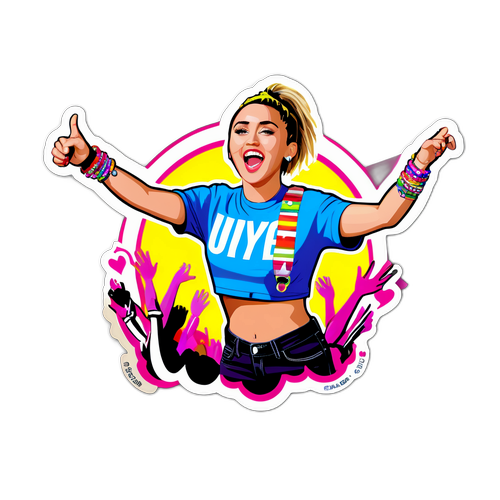Energiaa täynnä oleva tarra Miley Cyrusista esiintymässä