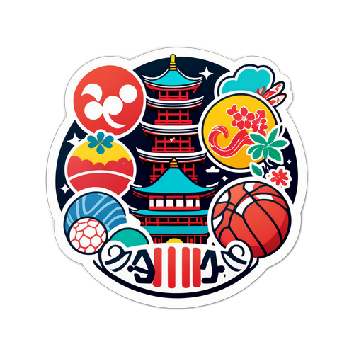 Adesivo carino di Osaka con simboli culturali e sportivi