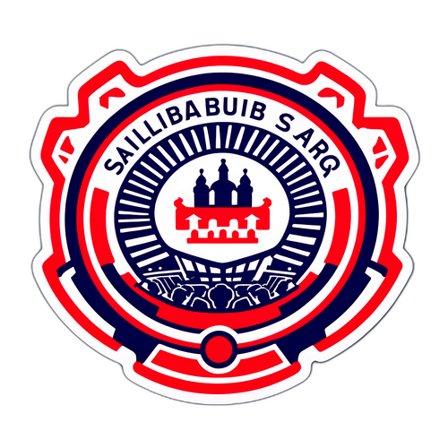 Sticker mit einem stilisierten Stadion von RB Salzburg während eines Spiels, umgeben von jubelnden Fans