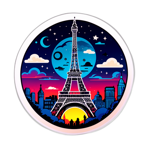 สติ๊กเกอร์เมืองปารีสพร้อมหอไอเฟลในยามค่ำคืน