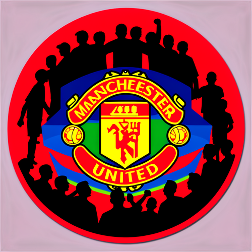 Ikonisches Manchester United Logo mit Fans im Stadion