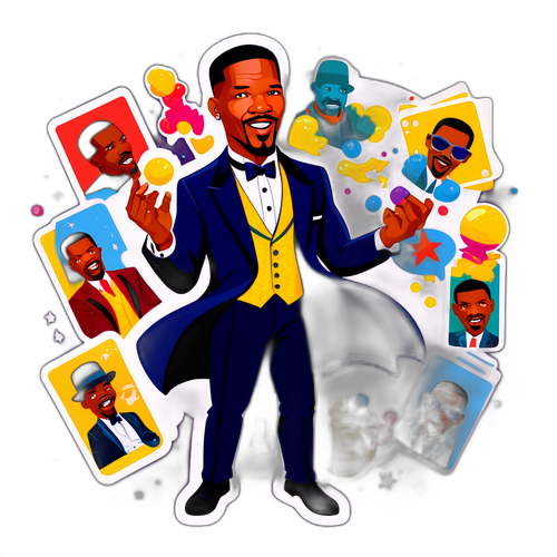 Un design humoristique de Jamie Foxx jonglant avec des rôles cinématographiques