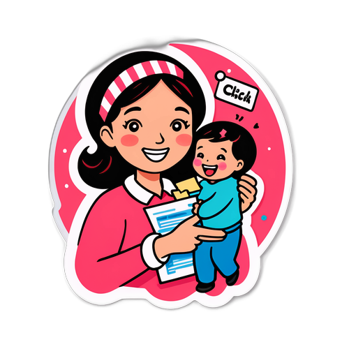 Stiker Tematik Memeriksa PKH dengan Ilustrasi Ibu Bahagia