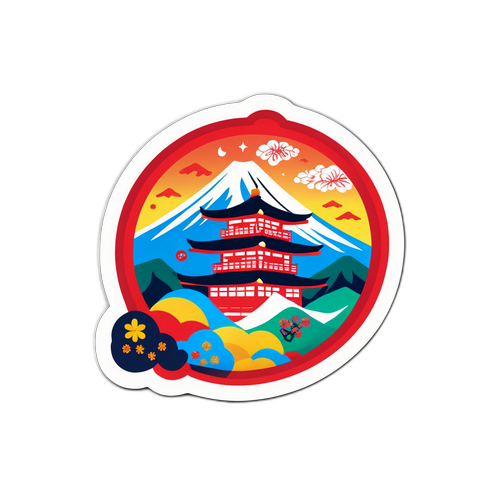 藤枝の伝統行事を表現したカラフルなステッカー