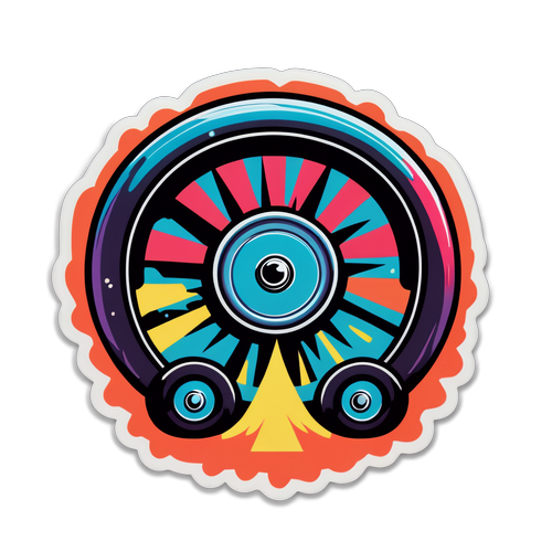 A retro-inspired design of big wheels, with a colorful, playful vibe emphasizing fun and adventure.