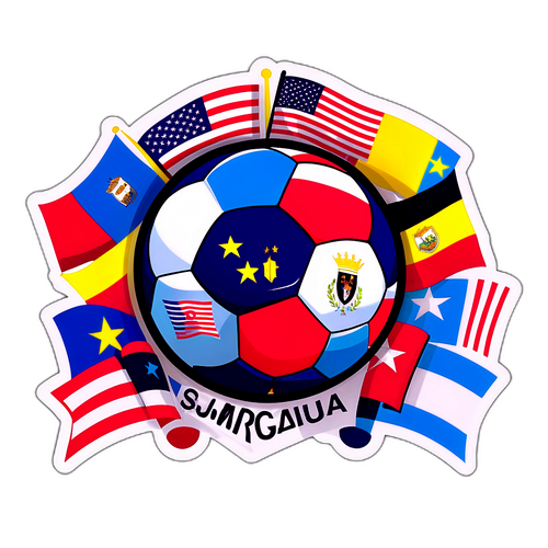 Stiker Bola Sepak dengan Bendera Amerika Serikat dan Uruguay