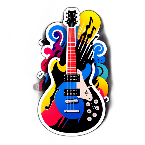 Moderní nálepka s fotografiemi kytar a hudby