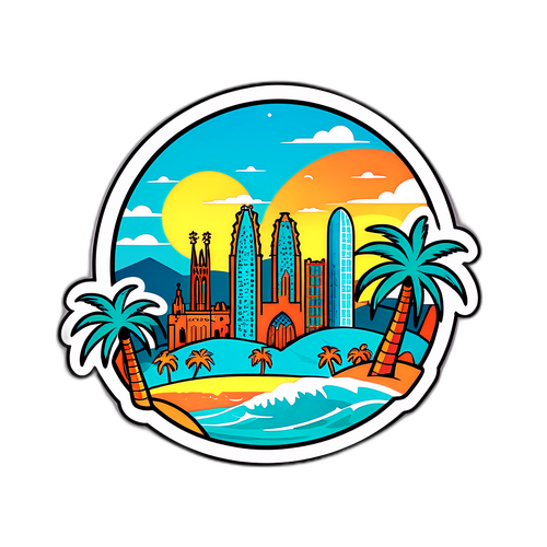 Sticker met de prachtige skyline van Barcelona