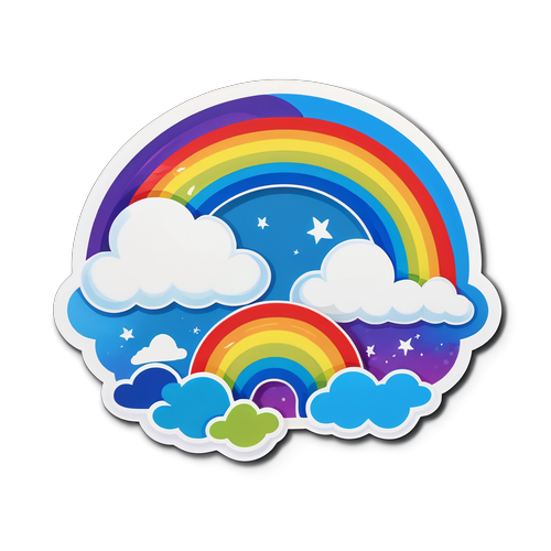 Vibrant Rainbow with Fluffy Clouds Sticker