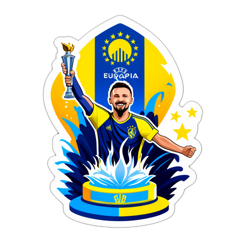 Наліпка з обличчям гравця, який святкує перемогу в Лізі Європи