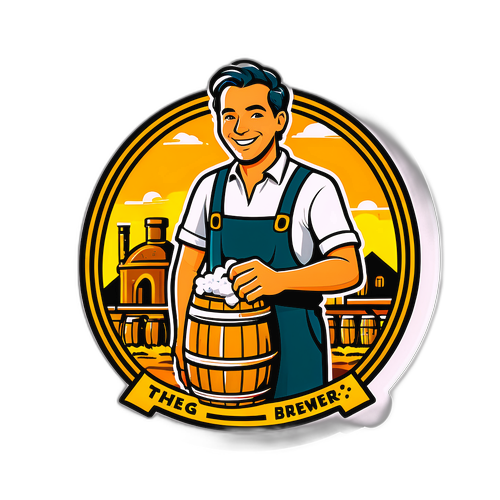 Пивовар щасливо тримає свіжий бочонок пива