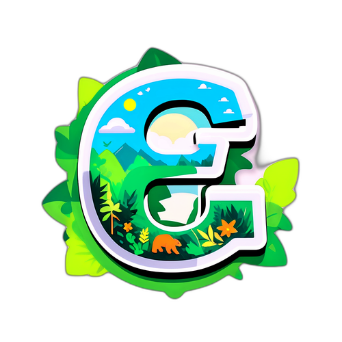 प्रकृति के बीच 'E' पत्र का स्टिकर