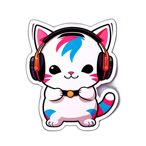 Adorabile adesivo di un gatto con cuffie