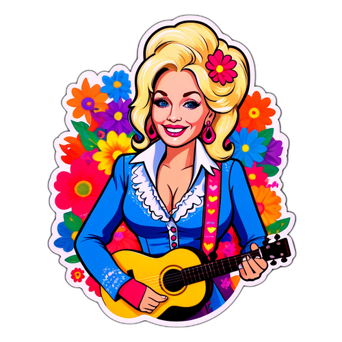 Farverig klistermærke af Dolly Parton