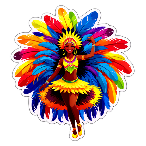 サンバパレードからインスパイアされたカラフルな羽を持つダンサーのステッカー