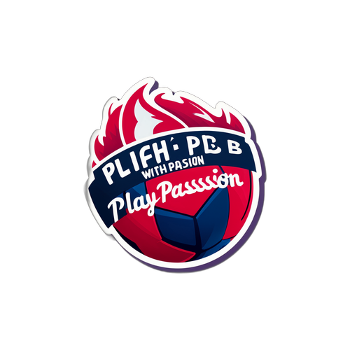 Motyw z meczu RB Leipzig z piłką w ruchu i napisem 'Grać z pasją'