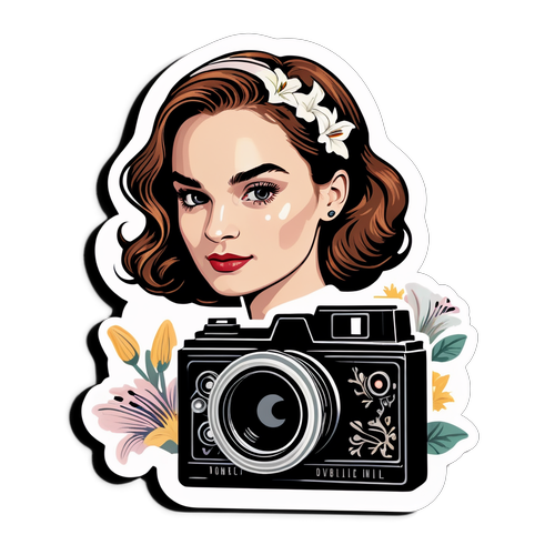 En graciös klistermärke av Lily James med blommönster