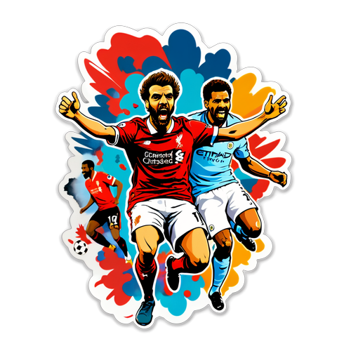 Sticker Creativo de Liverpool vs Manchester City con Caricaturas de Jugadores Icónicos