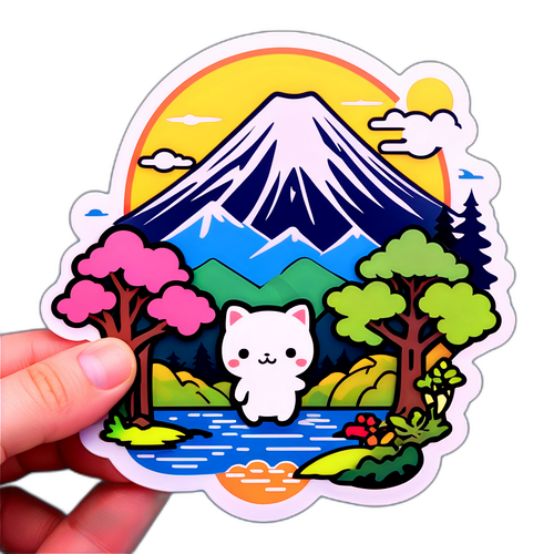 盛岡の風景を背景にした可愛いキャラクターのステッカー