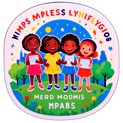 Desain Stiker Lirik Lagu "mpls" dengan Ilustrasi Anak-Anak Bernyanyi di Taman