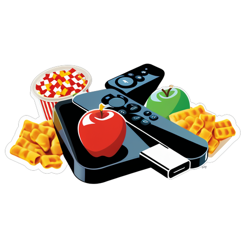 Control remoto de Apple TV con snacks clásicos de película