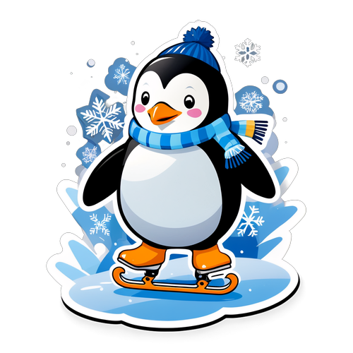 Adorable Ice Skating Penguin Spreads Joy on a Winter Wonderland Pond!