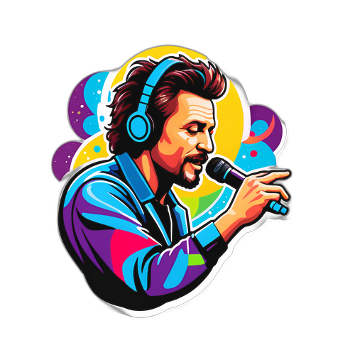 Egy színes és dinamikus matricatervezés Fejes Tamás zenei karrierjére utalva