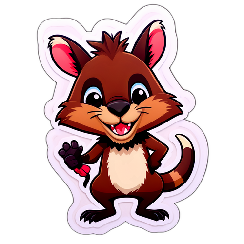 कंगारू का मजेदार स्टिकर जो तस्मानियाई देव का कपड़ा पहने हुए है