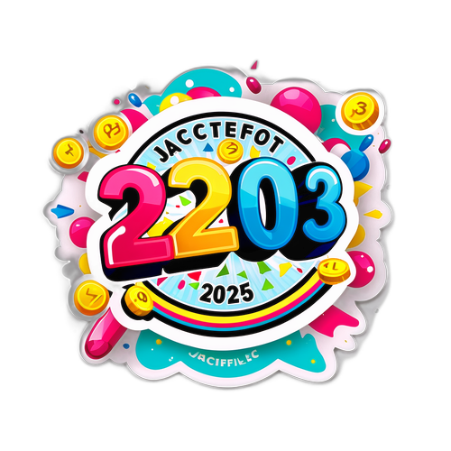 Makulay na Disenyo ng Sticker na may Lottery Ticket at Jackpot